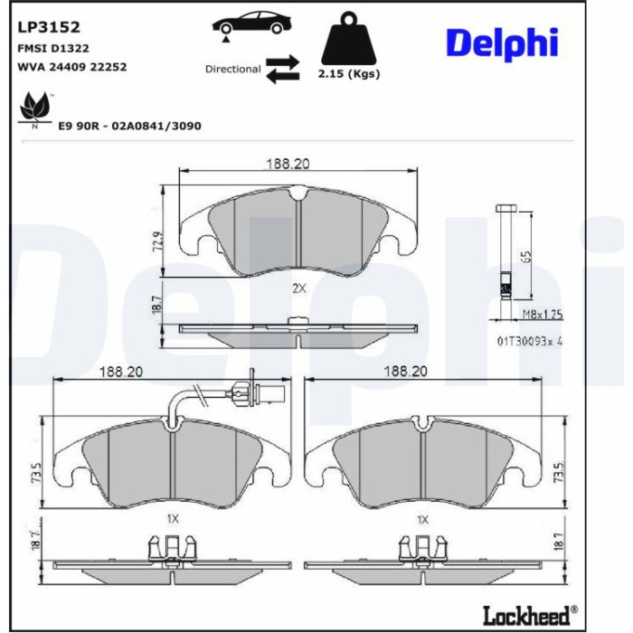 Delphi LP3152 Bremsbelagsatz, Scheibenbremse Delphi LP3152 Bremsbelagsatz, Scheibenbremse