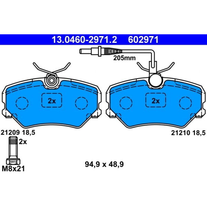 ATE 13.0460-2971.2 Bremsbelagsatz, Scheibenbremse ATE 13.0460-2971.2 Bremsbelagsatz, Scheibenbremse