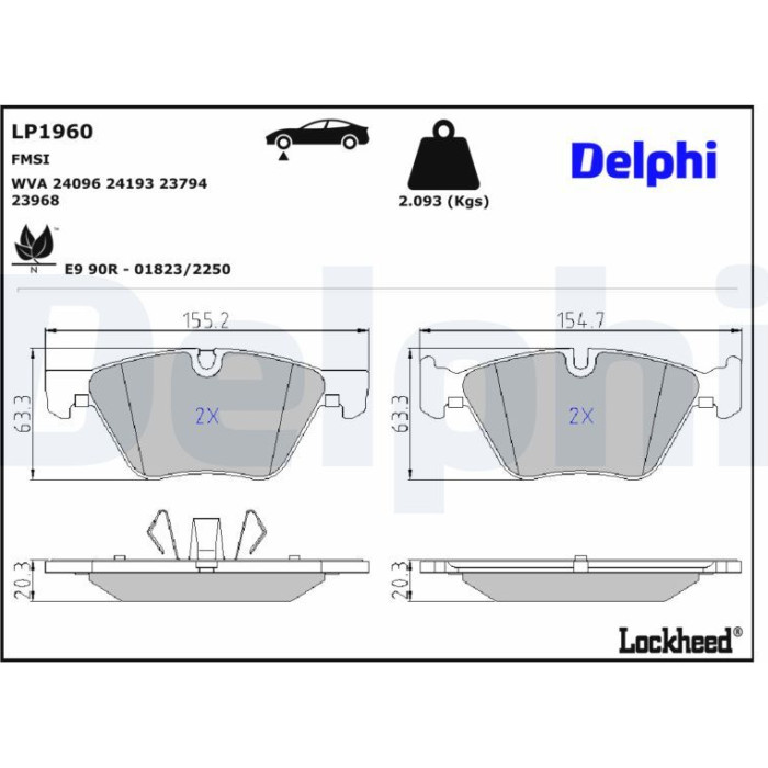 Delphi LP1960 Bremsbelagsatz, Scheibenbremse