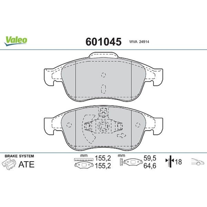 Valeo 601045 Bremsbelagsatz, Scheibenbremse Valeo 601045 Bremsbelagsatz, Scheibenbremse