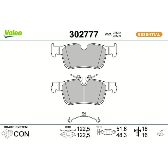 Valeo 302777 Bremsbelagsatz, Scheibenbremse ESSENTIAL Valeo 302777 Bremsbelagsatz, Scheibenbremse ESSENTIAL