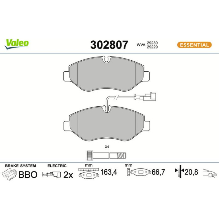 Valeo 302807 Bremsbelagsatz, Scheibenbremse ESSENTIAL Valeo 302807 Bremsbelagsatz, Scheibenbremse ESSENTIAL