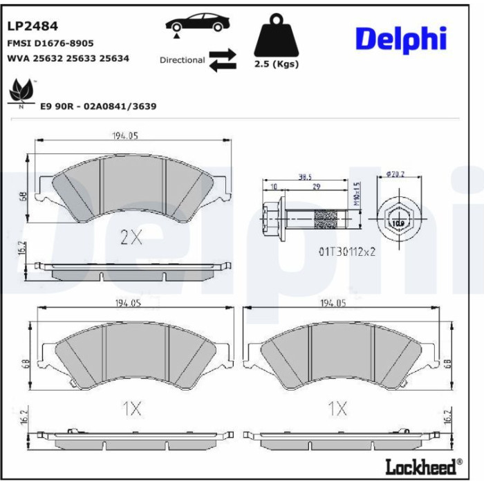 Delphi LP2484 Bremsbelagsatz, Scheibenbremse Delphi LP2484 Bremsbelagsatz, Scheibenbremse