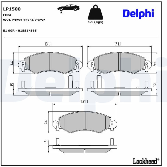 Delphi LP1500 Bremsbelagsatz, Scheibenbremse Delphi LP1500 Bremsbelagsatz, Scheibenbremse