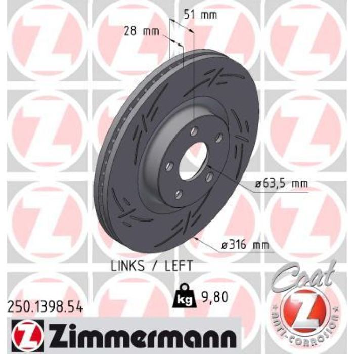Zimmermann 250.1398.54 Bremsscheibe BLACK Z Zimmermann 250.1398.54 Bremsscheibe BLACK Z