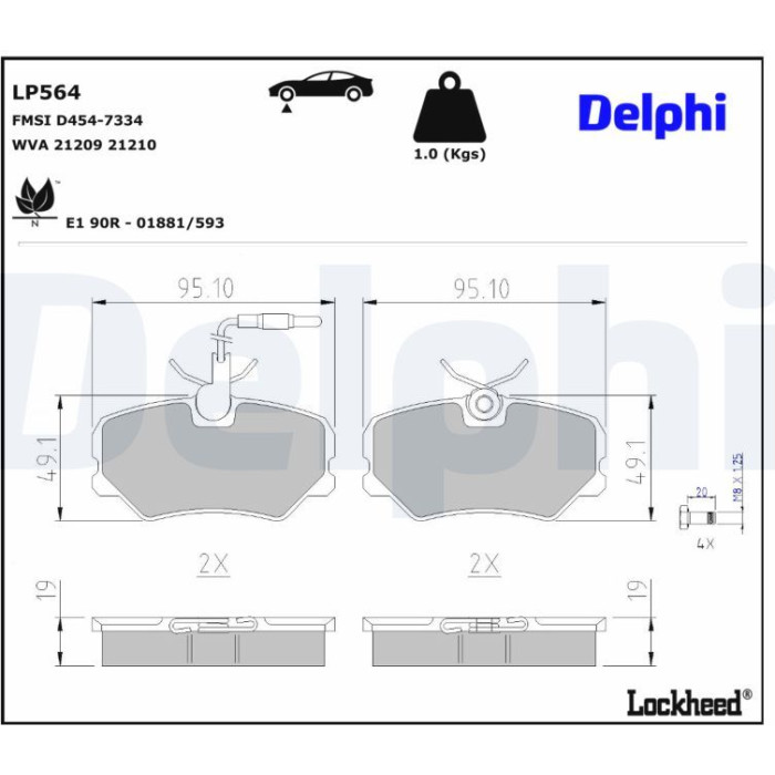 Delphi LP564 Bremsbelagsatz, Scheibenbremse Delphi LP564 Bremsbelagsatz, Scheibenbremse