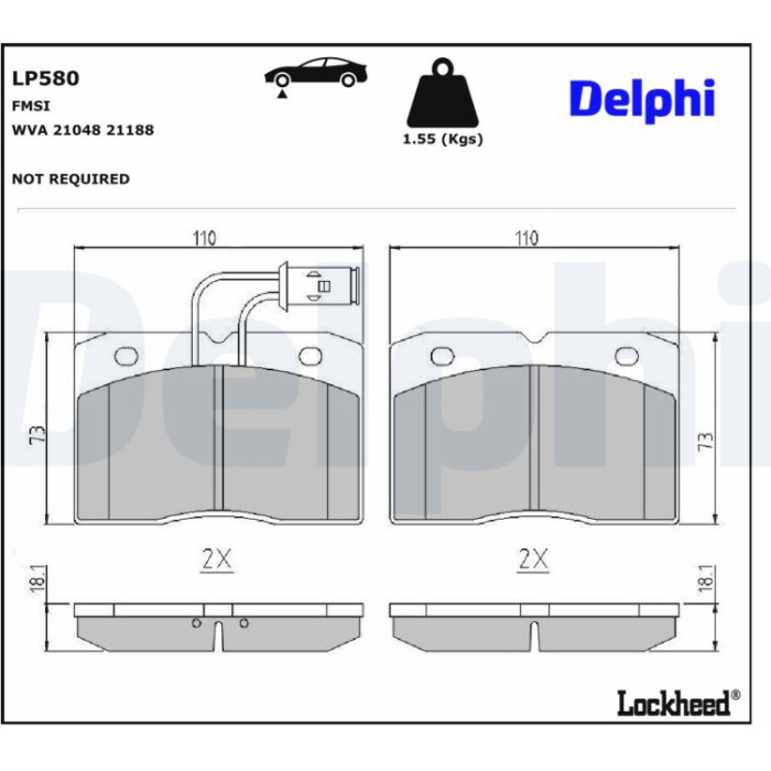 Delphi LP580 Bremsbelagsatz, Scheibenbremse Delphi LP580 Bremsbelagsatz, Scheibenbremse