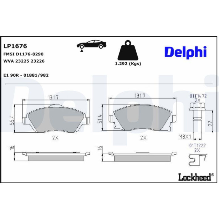 Delphi LP1676 Bremsbelagsatz, Scheibenbremse Delphi LP1676 Bremsbelagsatz, Scheibenbremse