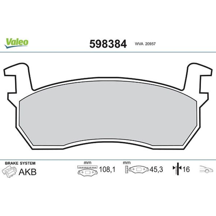 Valeo 598384 Bremsbelagsatz, Scheibenbremse Valeo 598384 Bremsbelagsatz, Scheibenbremse