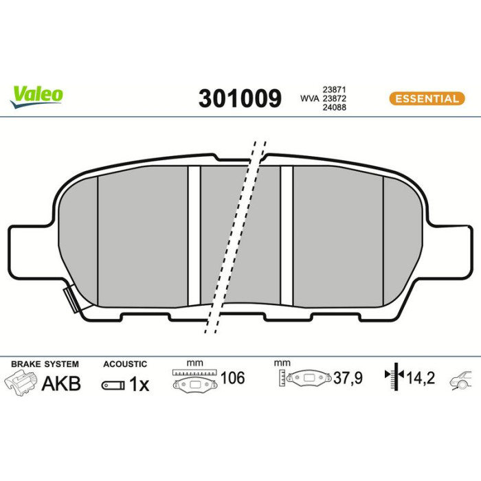 Valeo 301009 Bremsbelagsatz, Scheibenbremse ESSENTIAL Valeo 301009 Bremsbelagsatz, Scheibenbremse ESSENTIAL
