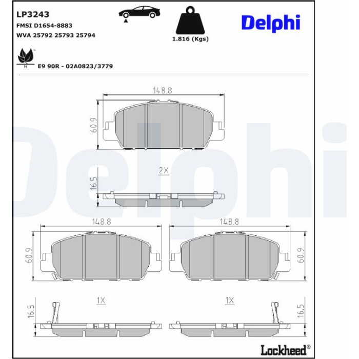 Delphi LP3243 Bremsbelagsatz, Scheibenbremse Delphi LP3243 Bremsbelagsatz, Scheibenbremse
