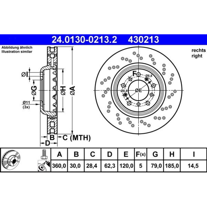 2x ATE 24.0130-0213.2 Bremsscheibe 2 x 2x ATE 24.0130-0213.2 Bremsscheibe 2 x
