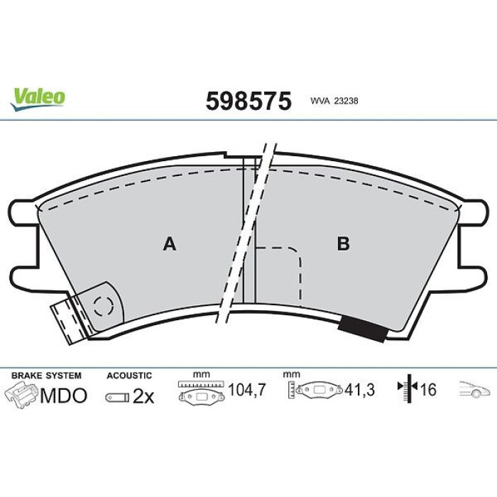 Valeo 598575 Bremsbelagsatz, Scheibenbremse Valeo 598575 Bremsbelagsatz, Scheibenbremse