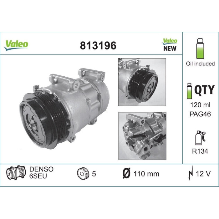 VALEO 813196 Klimakompressor 6SEU, 12V, PAG 46, R 134a, NEW ORIGINAL PART VALEO 813196 Klimakompressor 6SEU, 12V, PAG 46, R 134a, NEW ORIGINAL PART