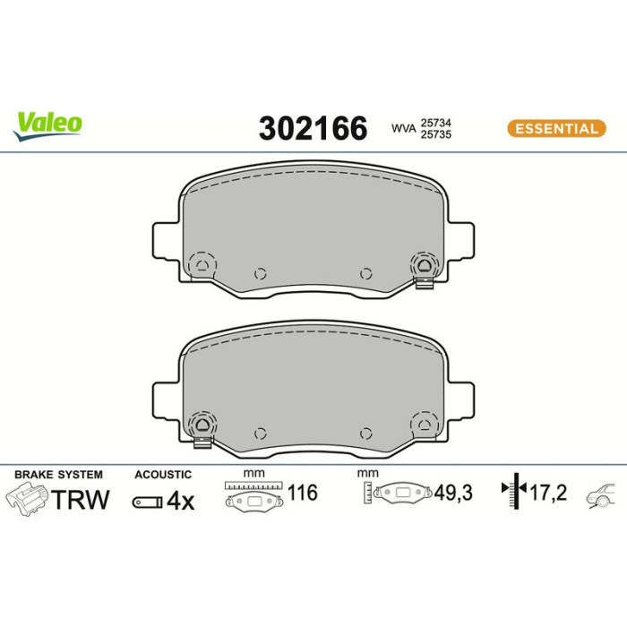 Valeo 302166 Bremsbelagsatz, Scheibenbremse ESSENTIAL Valeo 302166 Bremsbelagsatz, Scheibenbremse ESSENTIAL