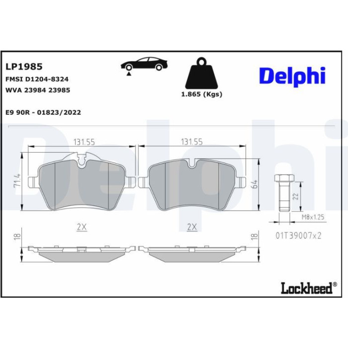 Delphi LP1985 Bremsbelagsatz, Scheibenbremse Delphi LP1985 Bremsbelagsatz, Scheibenbremse