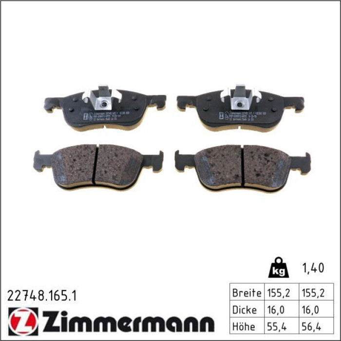 Zimmermann 22748.165.1 Bremsbelagsatz, Scheibenbremse Zimmermann 22748.165.1 Bremsbelagsatz, Scheibenbremse