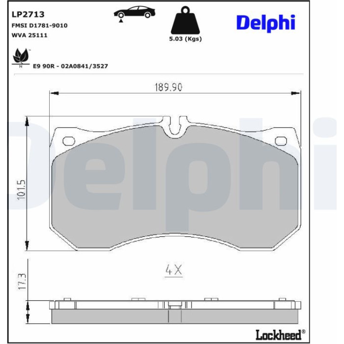 Delphi LP2713 Bremsbelagsatz, Scheibenbremse Delphi LP2713 Bremsbelagsatz, Scheibenbremse