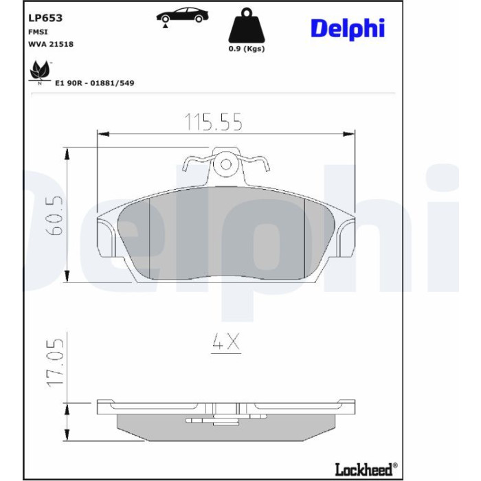 Delphi LP653 Bremsbelagsatz, Scheibenbremse Delphi LP653 Bremsbelagsatz, Scheibenbremse