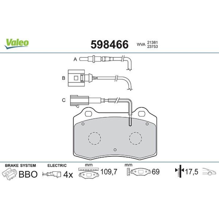 Valeo 598466 Bremsbelagsatz, Scheibenbremse Valeo 598466 Bremsbelagsatz, Scheibenbremse