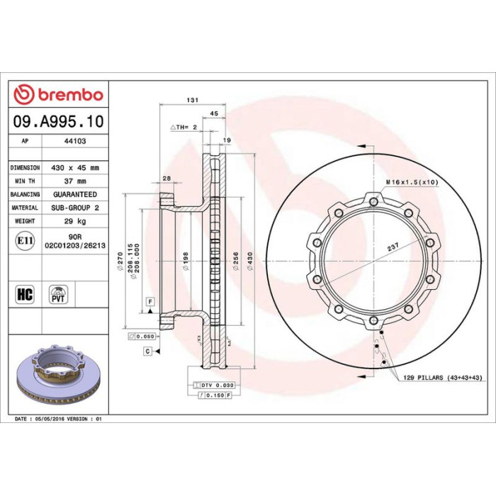 Brembo 09.A995.10 Bremsscheibe PRIME LINE Brembo 09.A995.10 Bremsscheibe PRIME LINE
