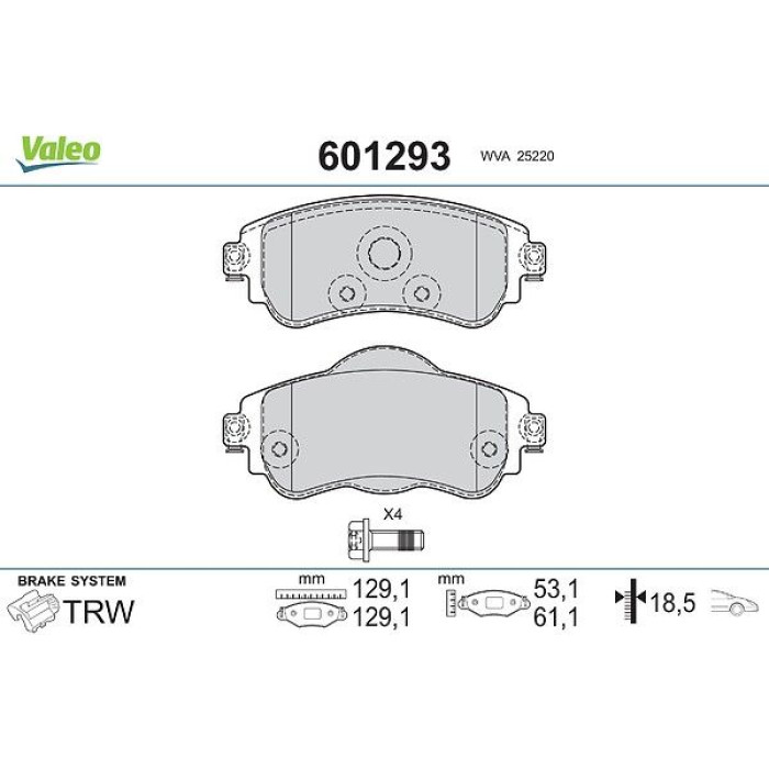 Valeo 601293 Bremsbelagsatz, Scheibenbremse Valeo 601293 Bremsbelagsatz, Scheibenbremse