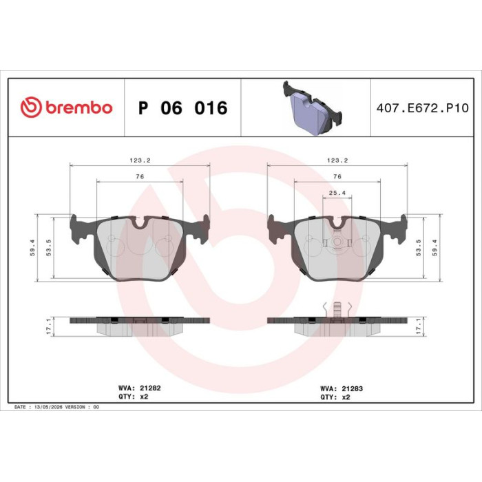 Brembo P 06 016 Bremsbelagsatz, Scheibenbremse PRIME LINE Brembo P 06 016 Bremsbelagsatz, Scheibenbremse PRIME LINE