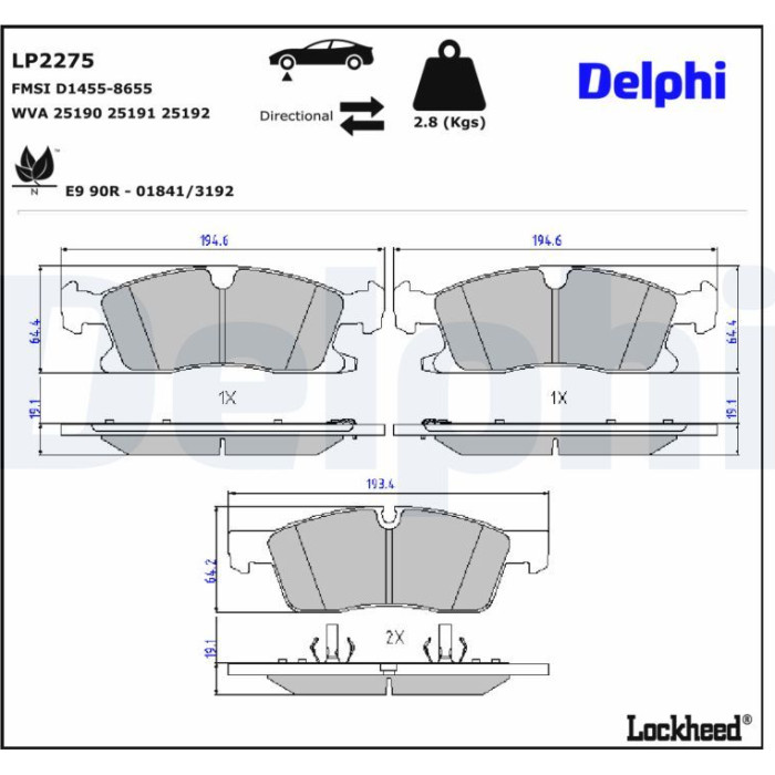 Delphi LP2275 Bremsbelagsatz, Scheibenbremse Delphi LP2275 Bremsbelagsatz, Scheibenbremse