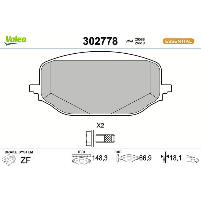 Valeo 302778 Bremsbelagsatz, Scheibenbremse ESSENTIAL Valeo 302778 Bremsbelagsatz, Scheibenbremse ESSENTIAL