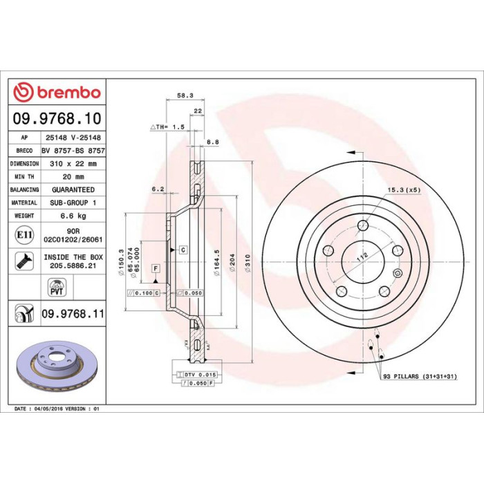 Brembo 09.9768.11 Bremsscheibe PRIME LINE - UV Coated Brembo 09.9768.11 Bremsscheibe PRIME LINE - UV Coated