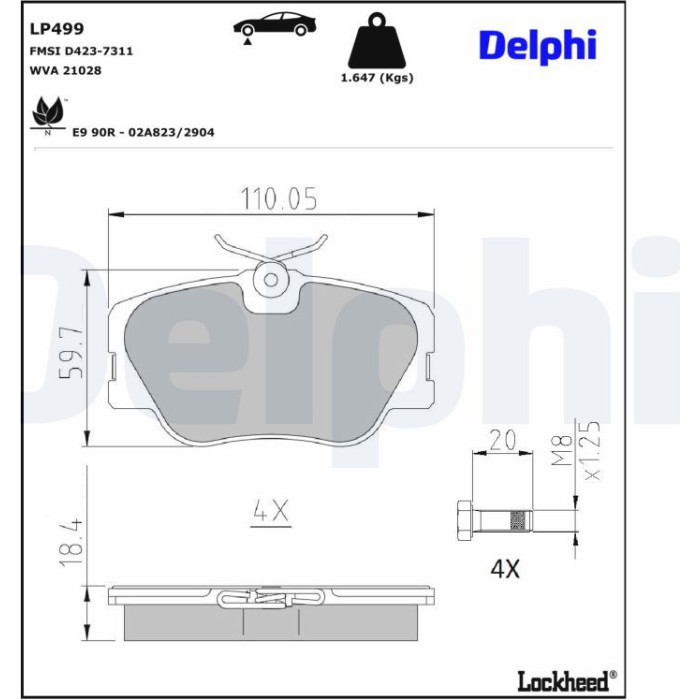 Delphi LP499 Bremsbelagsatz, Scheibenbremse Delphi LP499 Bremsbelagsatz, Scheibenbremse