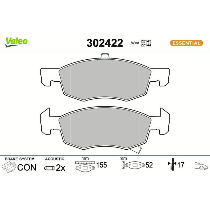 Valeo 302422 Bremsbelagsatz, Scheibenbremse ESSENTIAL Valeo 302422 Bremsbelagsatz, Scheibenbremse ESSENTIAL
