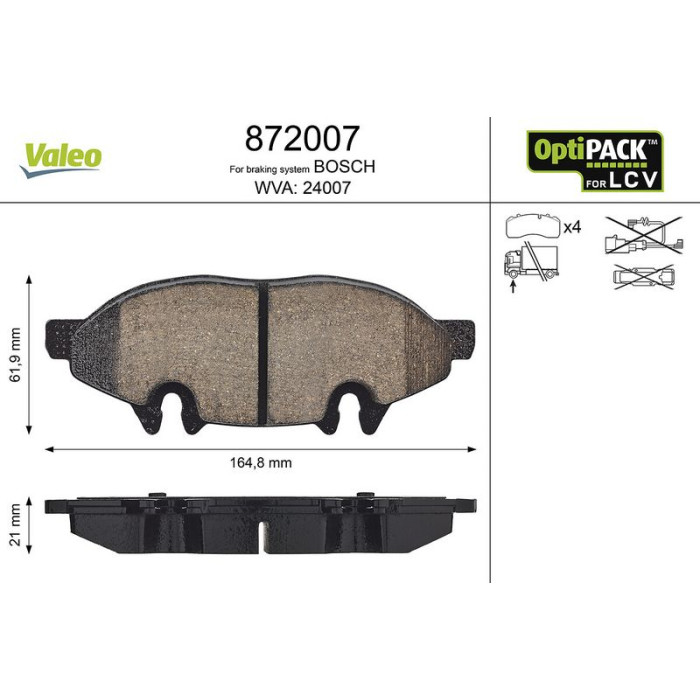 Valeo 872007 Bremsbelagsatz, Scheibenbremse OPTIPACK for LCV Valeo 872007 Bremsbelagsatz, Scheibenbremse OPTIPACK for LCV