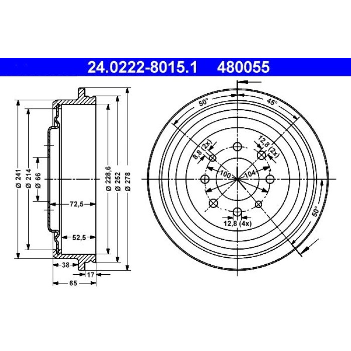 ATE 24.0222-8015.1 Bremstrommel ATE 24.0222-8015.1 Bremstrommel
