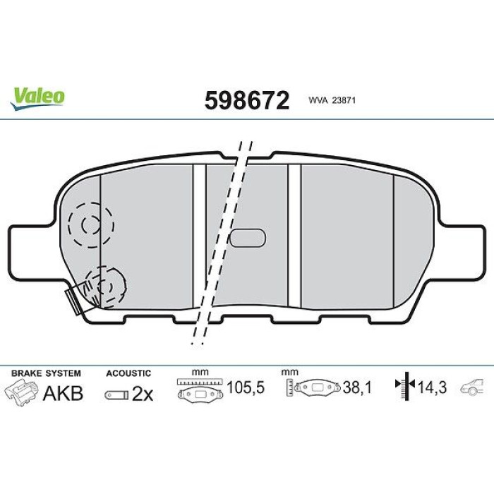 Valeo 598672 Bremsbelagsatz, Scheibenbremse Valeo 598672 Bremsbelagsatz, Scheibenbremse