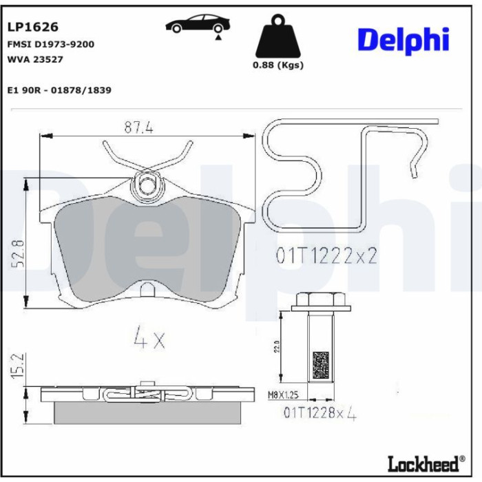 Delphi LP1626 Bremsbelagsatz, Scheibenbremse Delphi LP1626 Bremsbelagsatz, Scheibenbremse