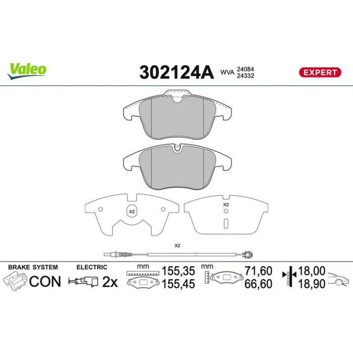Valeo 302124A Bremsbelagsatz, Scheibenbremse EXPERT