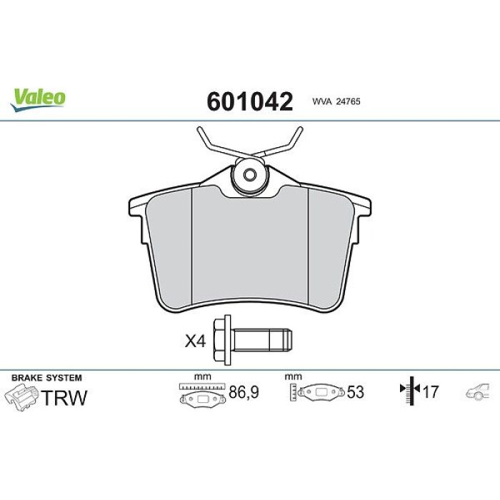 Valeo 601042 Bremsbelagsatz, Scheibenbremse Valeo 601042 Bremsbelagsatz, Scheibenbremse