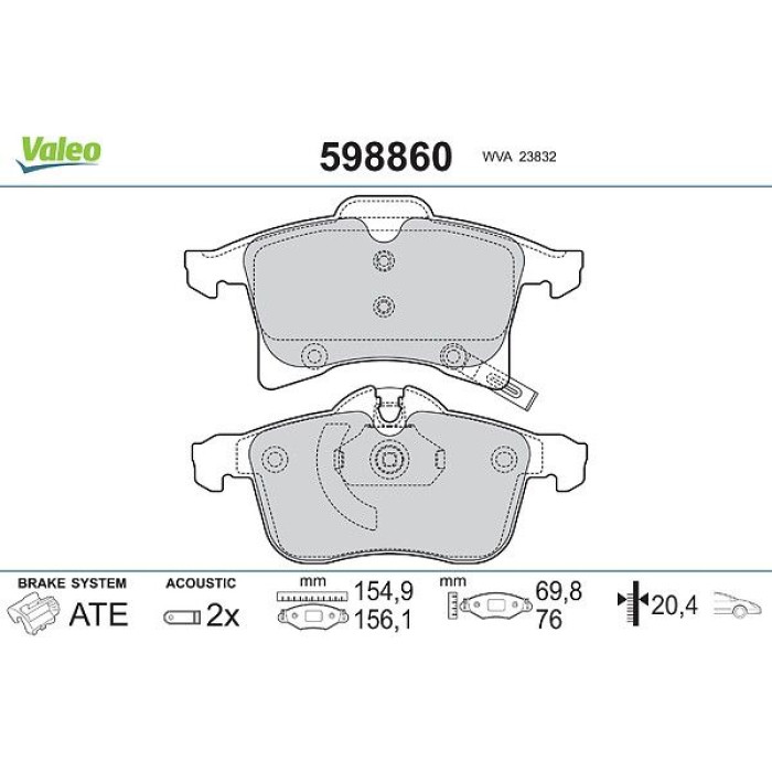 Valeo 598860 Bremsbelagsatz, Scheibenbremse Valeo 598860 Bremsbelagsatz, Scheibenbremse