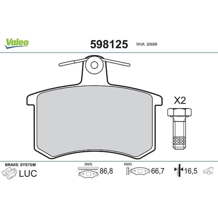 Valeo 598125 Bremsbelagsatz, Scheibenbremse Valeo 598125 Bremsbelagsatz, Scheibenbremse