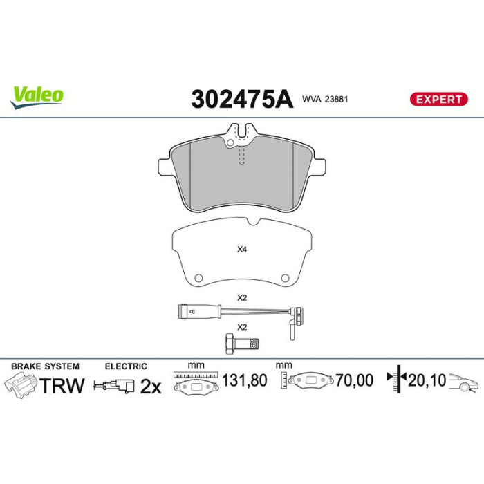 Valeo 302475A Bremsbelagsatz, Scheibenbremse EXPERT Valeo 302475A Bremsbelagsatz, Scheibenbremse EXPERT