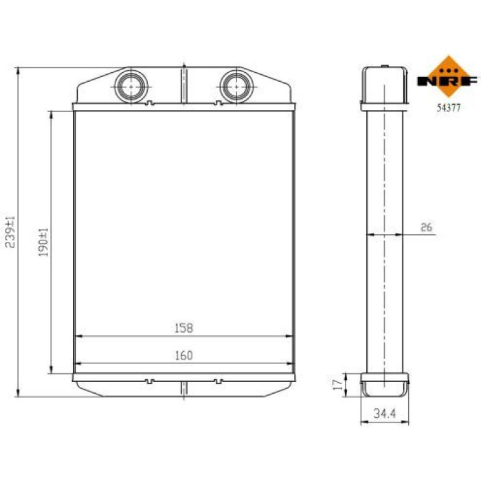 NRF 54377 Wärmetauscher, Innenraumheizung ohne Rohr