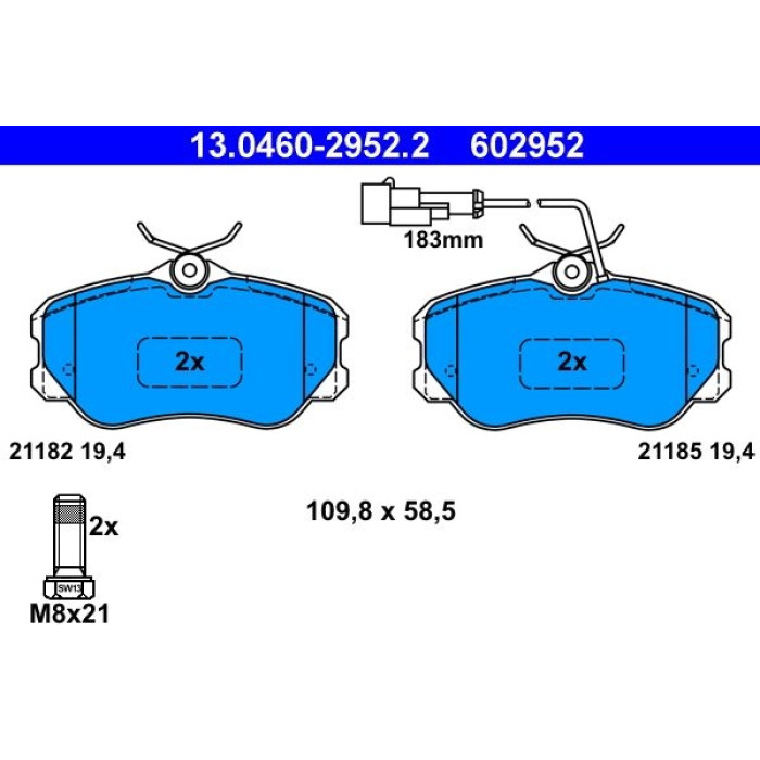 ATE 13.0460-2952.2 Bremsbelagsatz, Scheibenbremse ATE 13.0460-2952.2 Bremsbelagsatz, Scheibenbremse