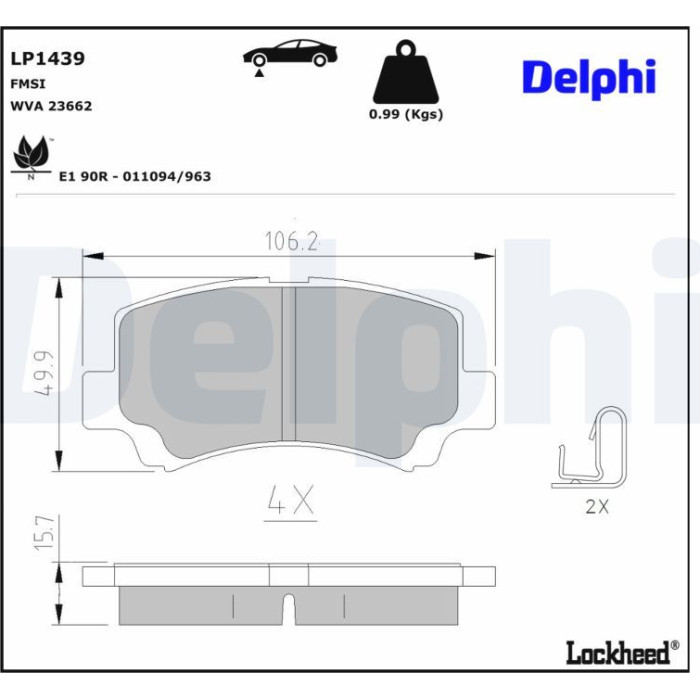 Delphi LP1439 Bremsbelagsatz, Scheibenbremse Delphi LP1439 Bremsbelagsatz, Scheibenbremse