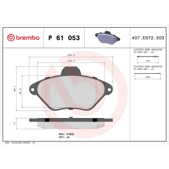 Brembo P 61 053 Bremsbelagsatz, Scheibenbremse PRIME LINE Brembo P 61 053 Bremsbelagsatz, Scheibenbremse PRIME LINE