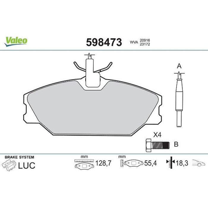 Valeo 598473 Bremsbelagsatz, Scheibenbremse Valeo 598473 Bremsbelagsatz, Scheibenbremse