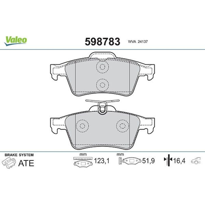 Valeo 598783 Bremsbelagsatz, Scheibenbremse Valeo 598783 Bremsbelagsatz, Scheibenbremse