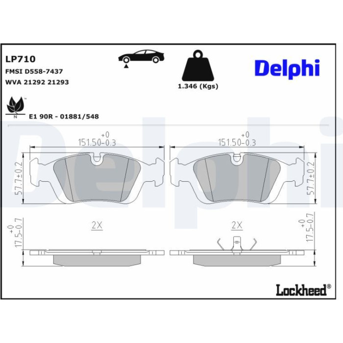Delphi LP710 Bremsbelagsatz, Scheibenbremse Delphi LP710 Bremsbelagsatz, Scheibenbremse