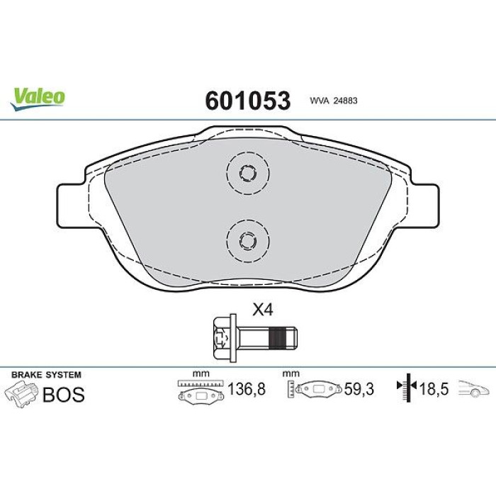 Valeo 601053 Bremsbelagsatz, Scheibenbremse Valeo 601053 Bremsbelagsatz, Scheibenbremse