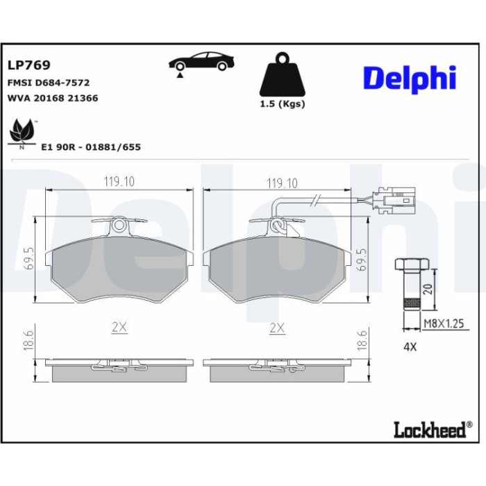 Delphi LP769 Bremsbelagsatz, Scheibenbremse Delphi LP769 Bremsbelagsatz, Scheibenbremse
